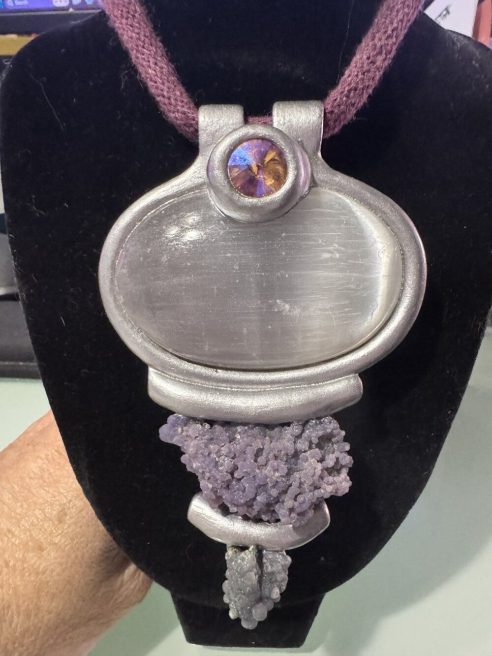 Artisan Selenite and Botryoidal Grape Agate Statement Pendant
